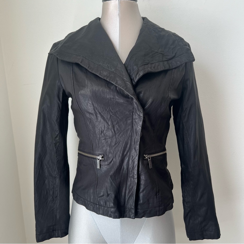 Michael Kors Shawl Collar Genuine Leather Jacket Size Medium M Black Moto Grunge - Picture 1 of 9
